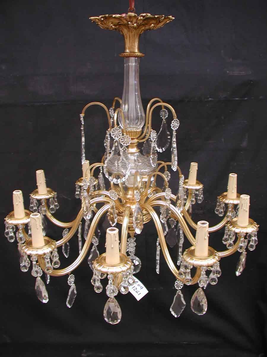 Ten Arm Brass And Crystal Chandelier | Olde Good Things With Regard To Antique Brass Crystal Chandeliers (View 1 of 15)
