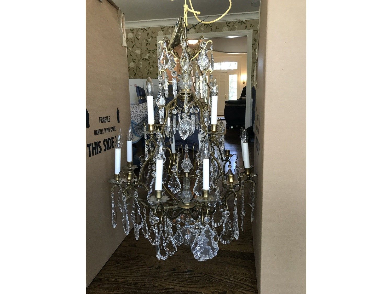 Two Tiered 12 Light Brass & Crystal Chandelier • The Local With Regard To Marquette Two Tier Traditional Chandeliers (View 10 of 15)