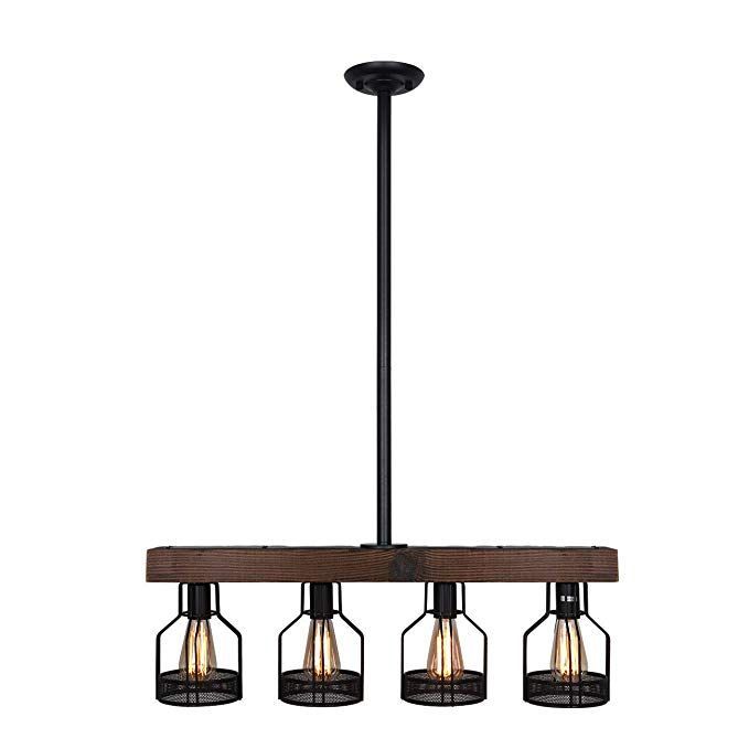 Unitary Brand Vintage Black Metal And Wood Body Cage Shade Intended For Black Wood Grain Kitchen Island Light Pendant Lights (View 11 of 15)
