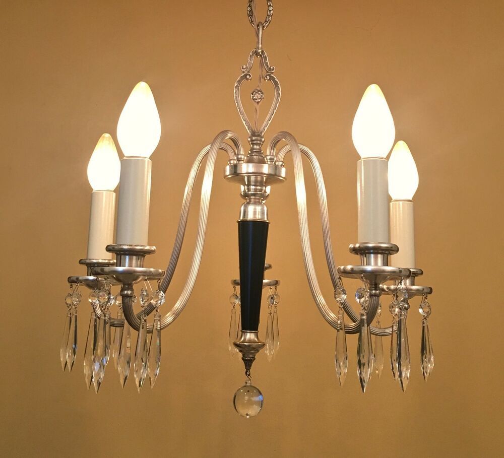 Vintage 1920S Silver Crystal Chandelier Fully Restored | Ebay Pertaining To Soft Silver Crystal Chandeliers (View 7 of 15)
