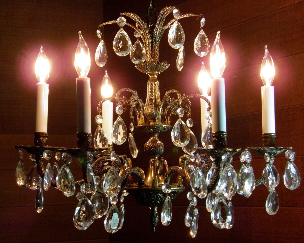 Vintage Chandelier Crystal Chandelier Brass Bronze Antique Throughout Antique Brass Crystal Chandeliers (View 15 of 15)