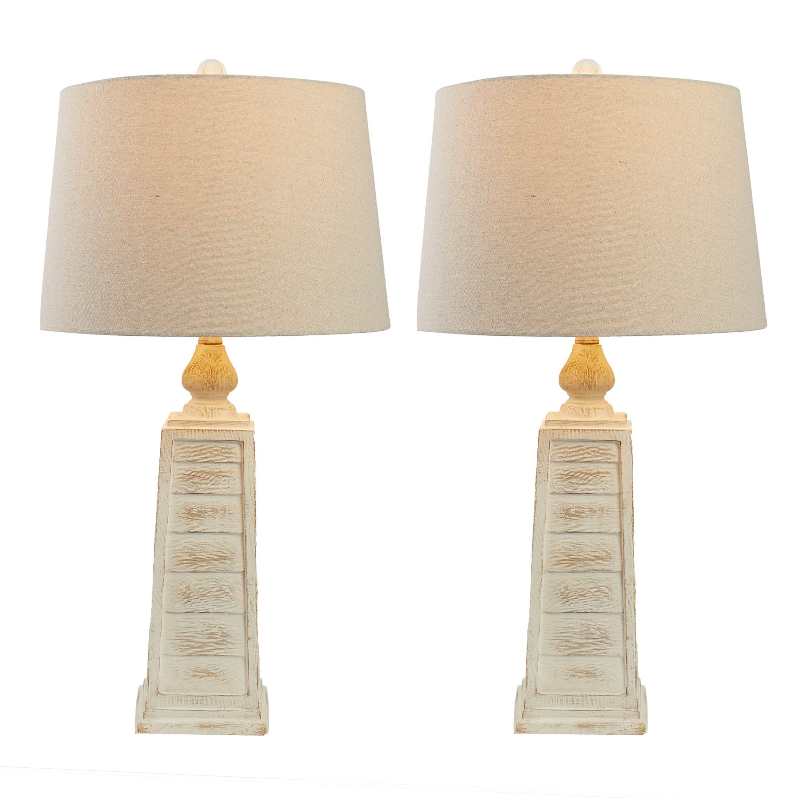 Weathered White Resin Table Lamp Oatmeal Linen Hardback Throughout Oatmeal Linen Shade Chandeliers (View 1 of 15)