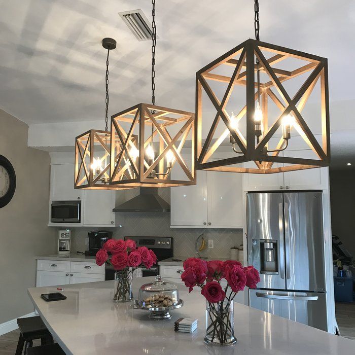 William 4 Light Square/Rectangle Pendant & Reviews | Joss Throughout Wood Kitchen Island Light Chandeliers (View 4 of 15)