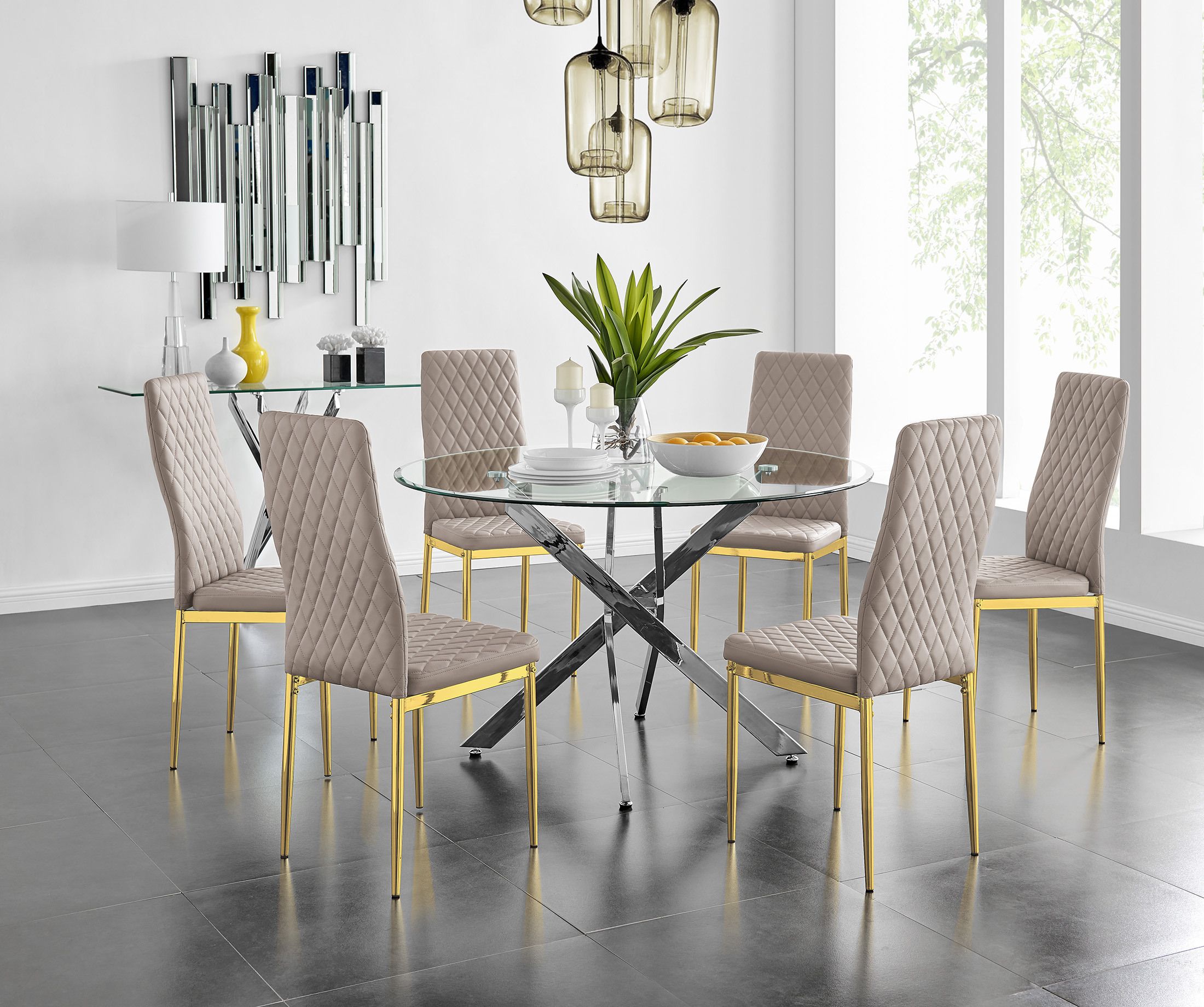 120Cm Round Dining Table & 6 Gold Leg Chairs | Furniturebox With Most Popular Gold Dining Tables (View 10 of 15)