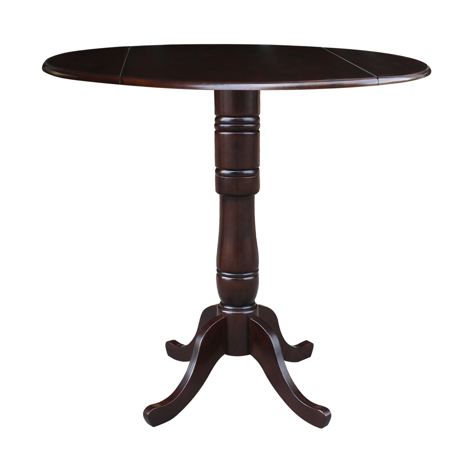 42" Round Dual Drop Leaf Pedestal Table In Rich Mocha Intended For Recent Round Dual Drop Leaf Pedestal Tables (View 5 of 15)