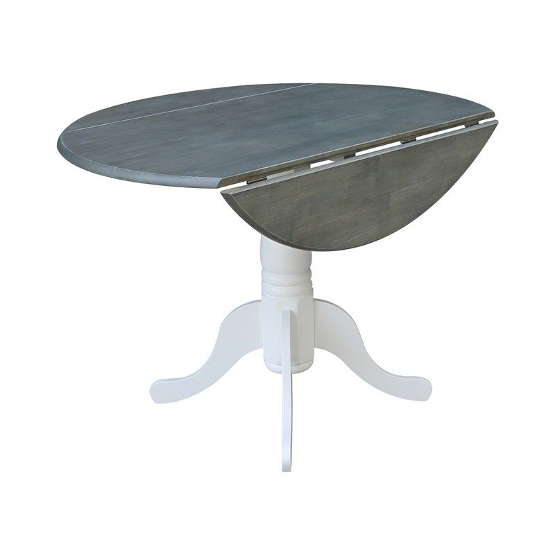 42" Round Solid Wood Gray Drop Leaf Table – T05 42Dp Throughout Current Gray Drop Leaf Tables (View 4 of 15)