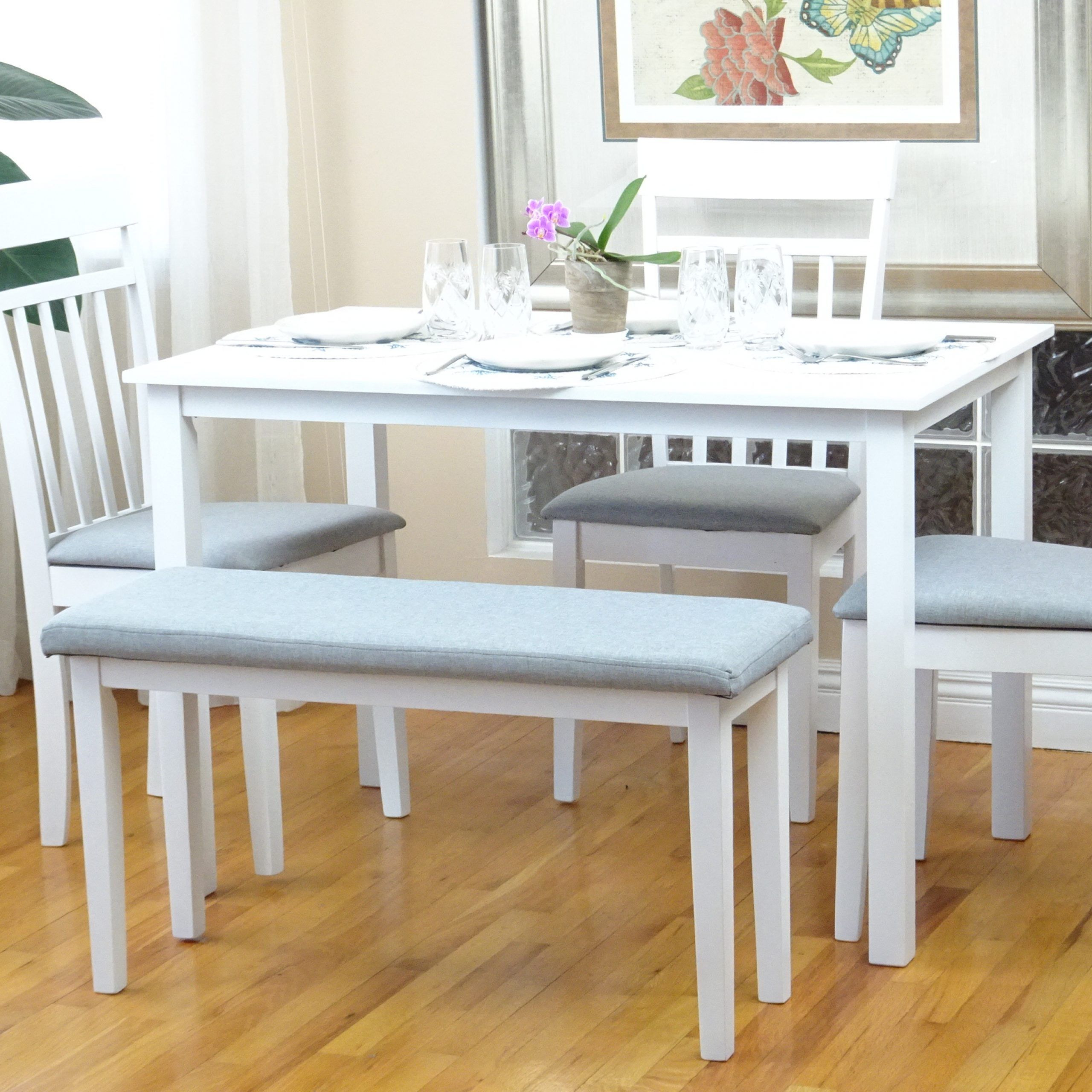 5 Pc Dining Kitchen Set Of Rectangular Table And 3 Chairs For Most Current White Rectangular Dining Tables (View 3 of 15)