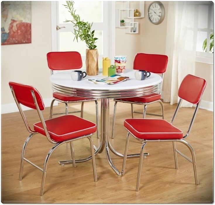 5 Piece Retro Kitchen Dining Set 50S Vintage Diner Chrome For Recent Chrome Metal Dining Tables (View 6 of 15)