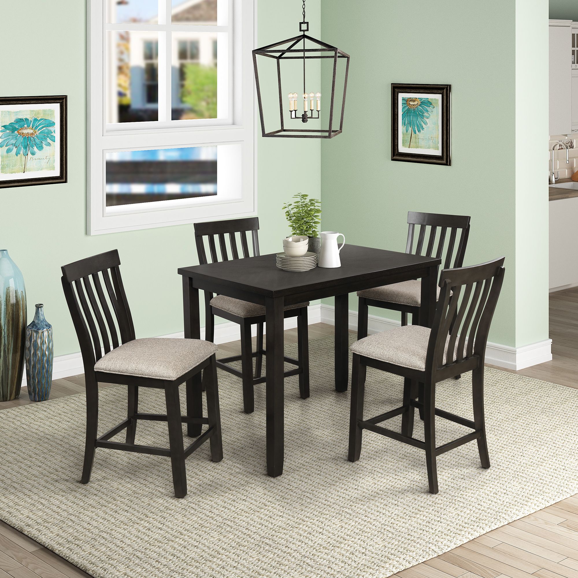 5 Pieces Counter Height Dining Table Set, Rectangular Wood Inside Most Recently Released Natural Rectangle Dining Tables (View 5 of 15)
