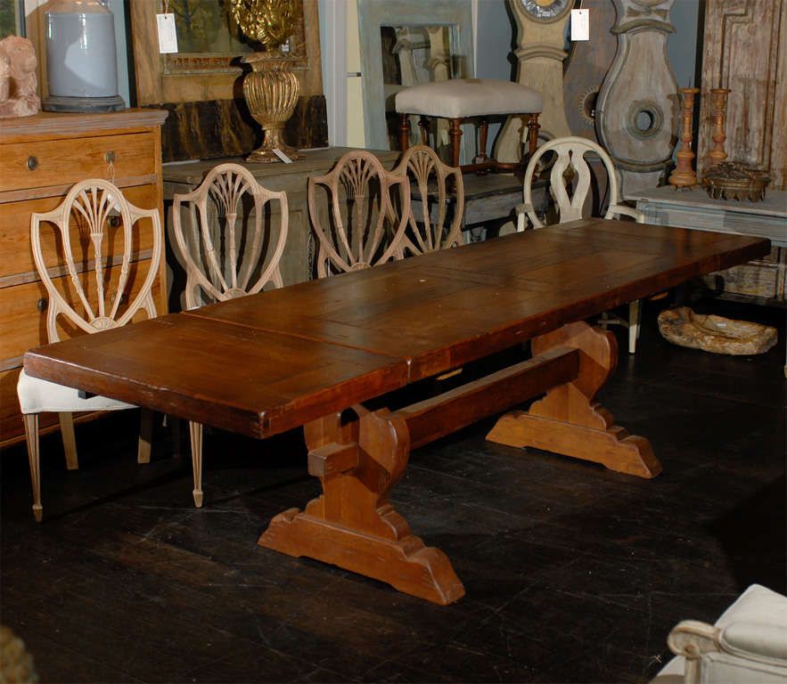 A French 1920S Trestle Dining Table With Removable Leaves Throughout Newest Brown Dining Tables With Removable Leaves (View 10 of 15)