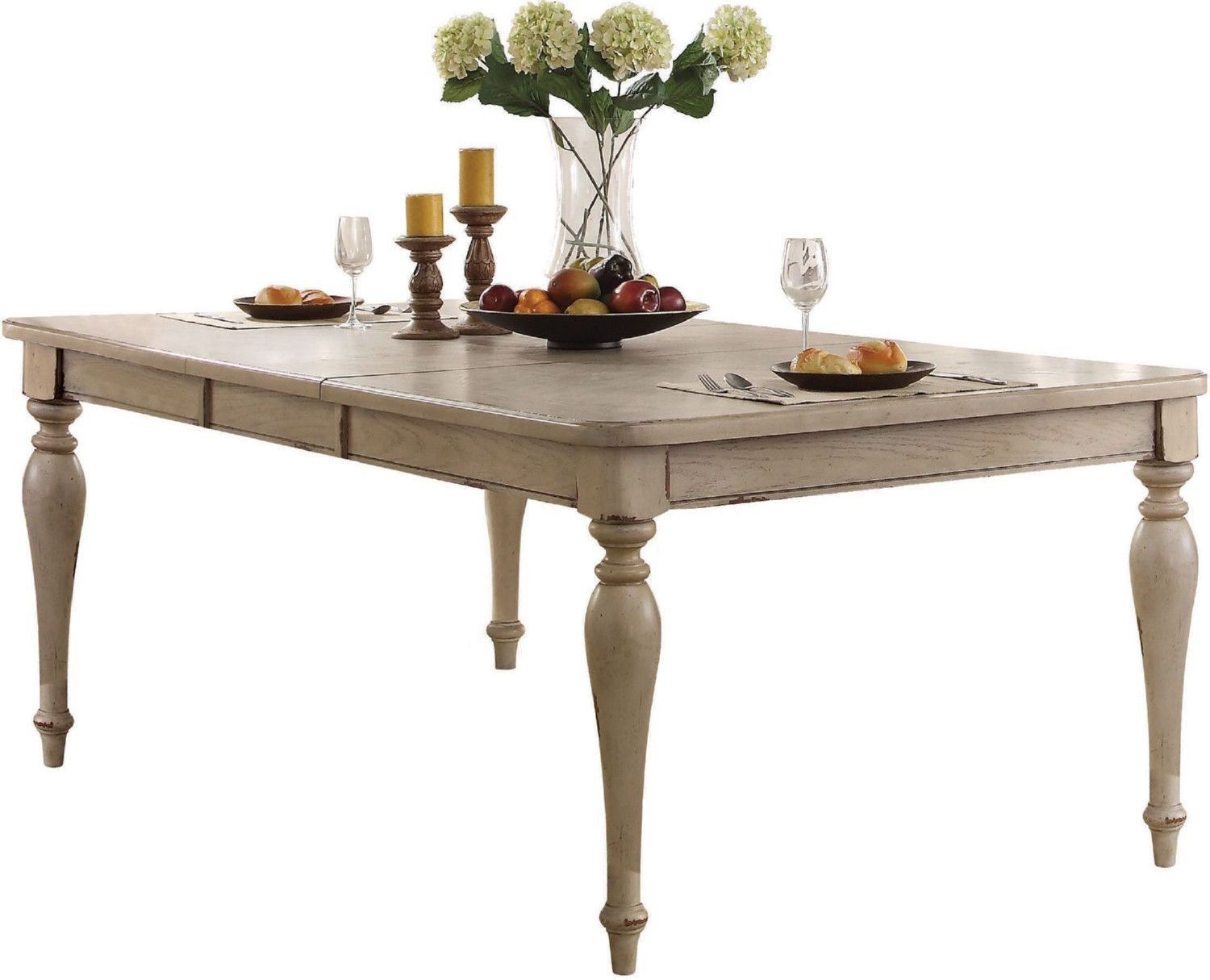 Abelin Antique White Extendable Rectangular Dining Table Regarding Current White Rectangular Dining Tables (View 6 of 15)
