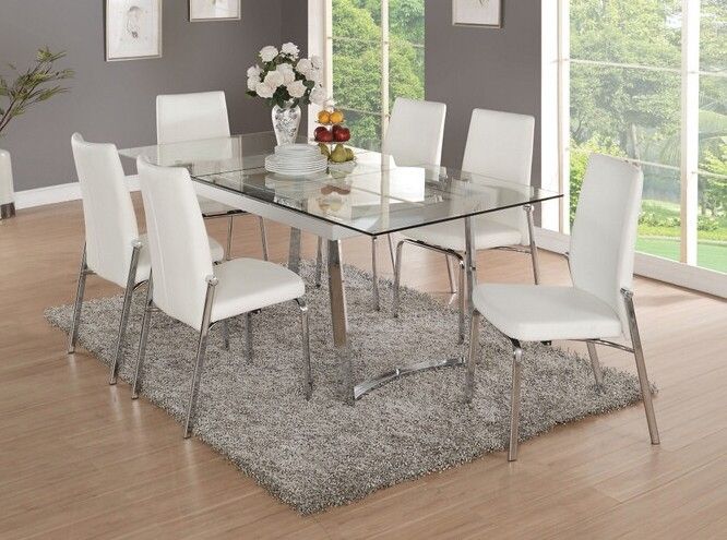 Acme 73150 52 7 Pc Osias Chrome Metal And Clear Inside Best And Newest Chrome Metal Dining Tables (View 13 of 15)