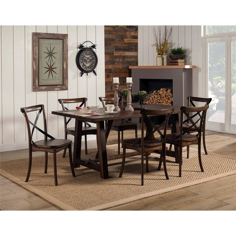 Alpine Furniture Arendal Wood Trestle Dining Table In Dark Throughout Most Recent Dark Oak Wood Dining Tables (View 11 of 15)