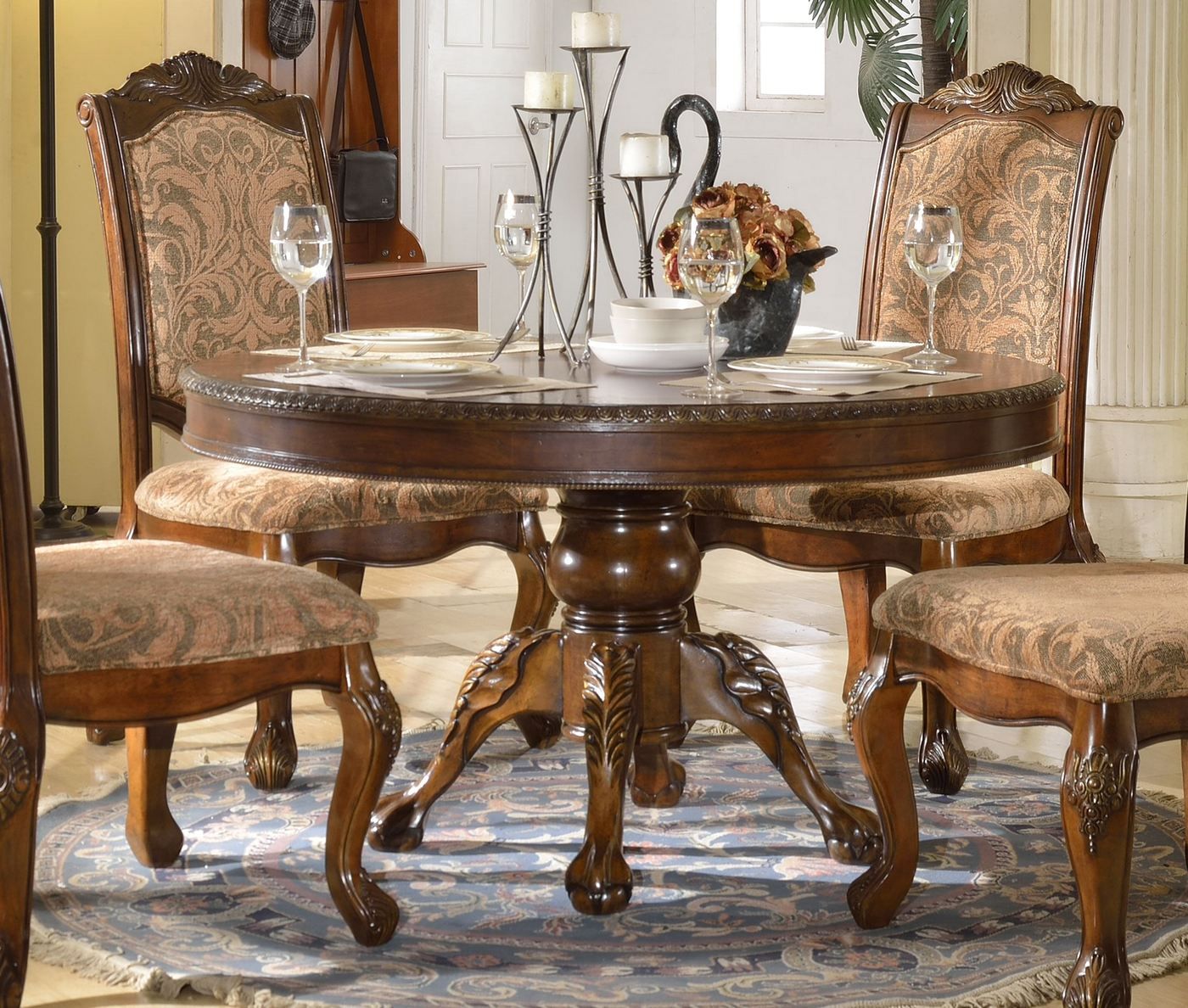 Andrea Formal 54" Round Dining Table With Traditional In Most Popular Vintage Brown Round Dining Tables (View 11 of 15)