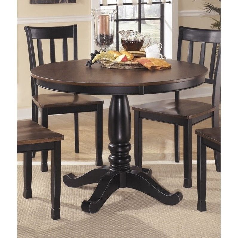 Ashley Owingsville Round Dining Table In Black And Brown Inside Most Popular Brown Dining Tables (View 10 of 15)