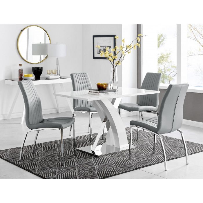 Atlanta White High Gloss And Chrome Metal Rectangle Dining With Latest Chrome Metal Dining Tables (View 14 of 15)