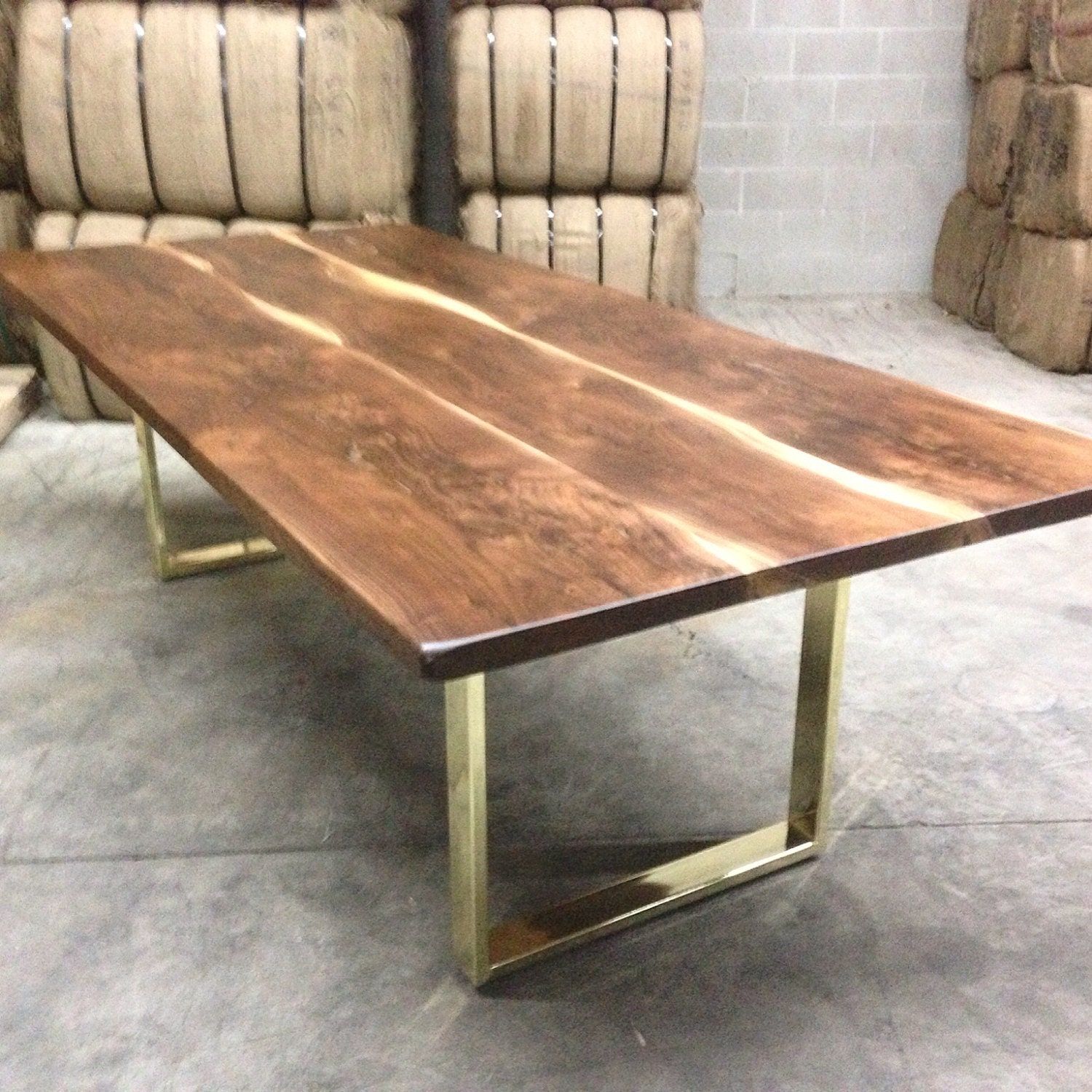 Black Walnut Dining Table Custom Brass Base Modern Design With Recent Dark Walnut And Black Dining Tables (View 6 of 15)