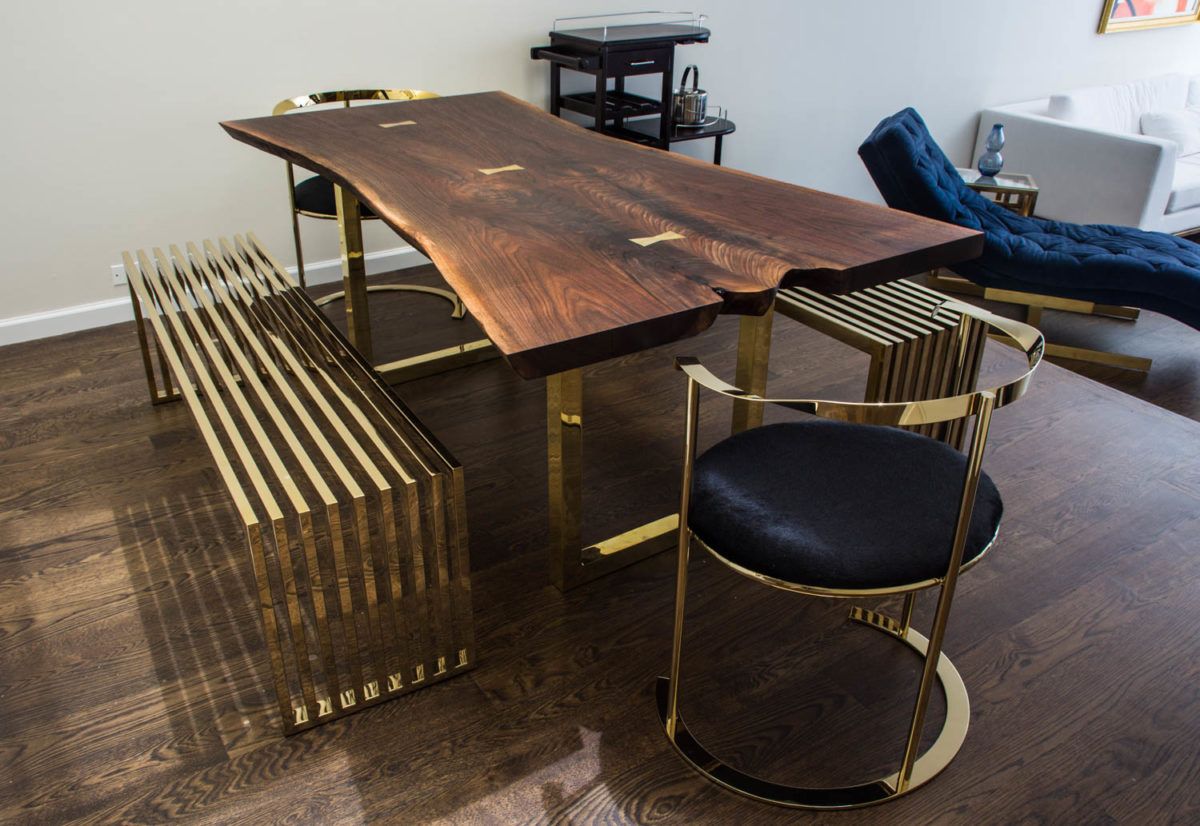 Black Walnut Dining Table With Brass Bowties And Base Regarding Best And Newest Black And Walnut Dining Tables (View 7 of 15)