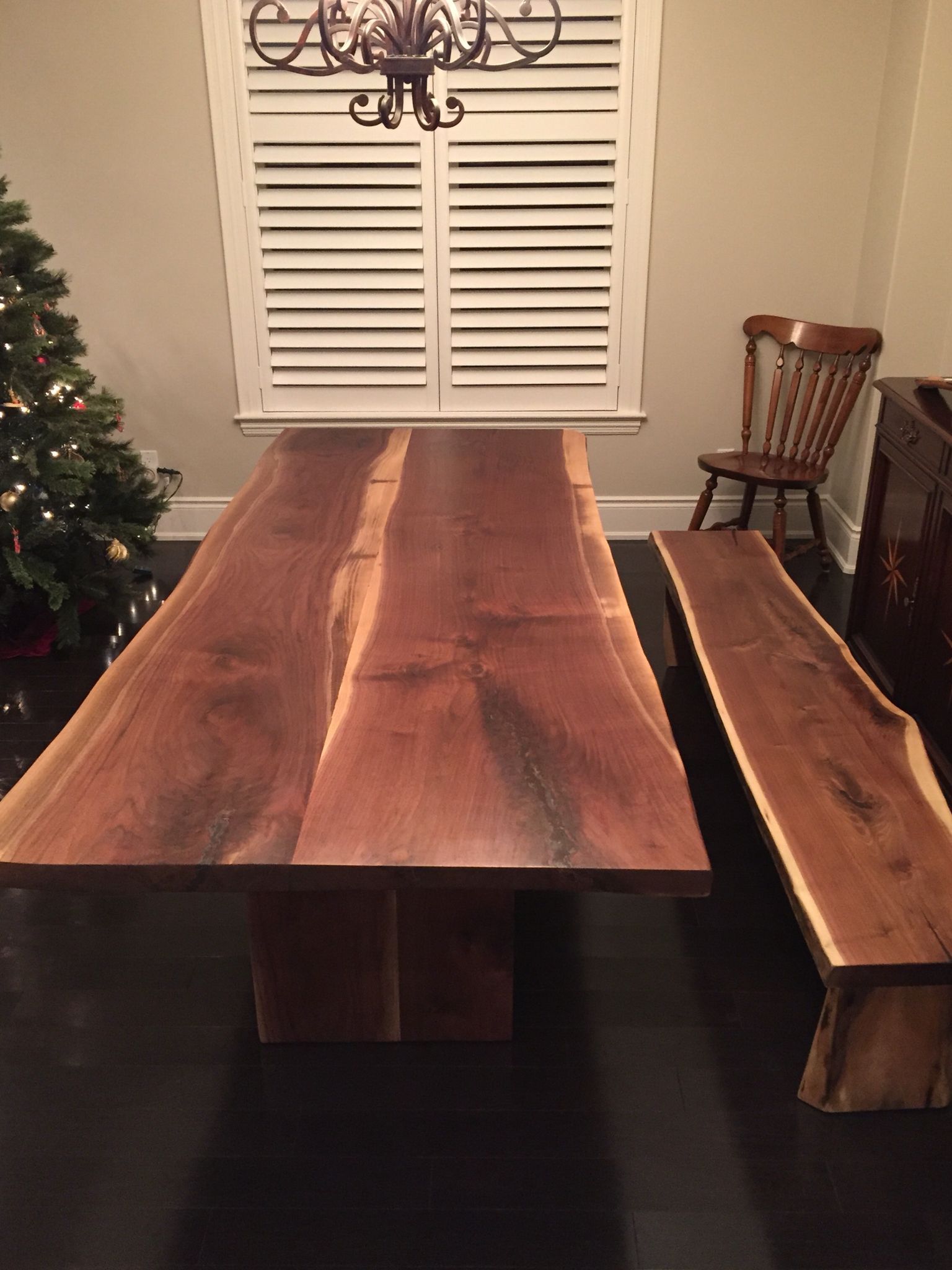 Black Walnut Dining Table With Matching Baench | Live Edge With Regard To Most Up To Date Black And Walnut Dining Tables (View 3 of 15)
