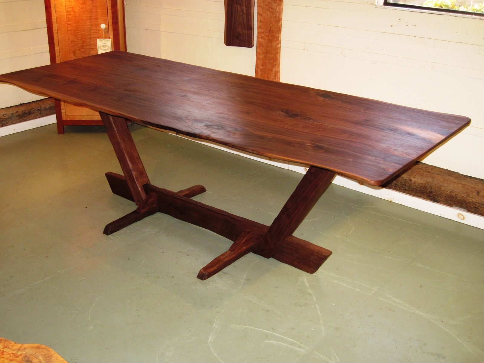 Black Walnut Live Edge Canted Trestle Dining Table For Recent Black And Walnut Dining Tables (View 6 of 15)