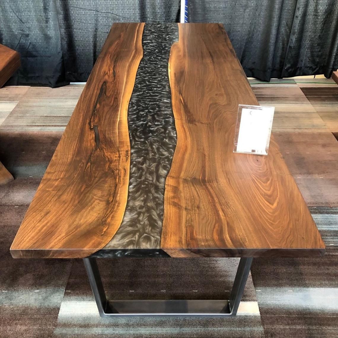 Black Walnut Resin River Table | Maxiwoods Throughout Most Recently Released Black And Walnut Dining Tables (View 5 of 15)