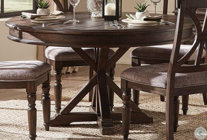 Cardano Dark Brown Round Dining Table From Homelegance Within 2018 Vintage Brown 48 Inch Round Dining Tables (View 12 of 15)