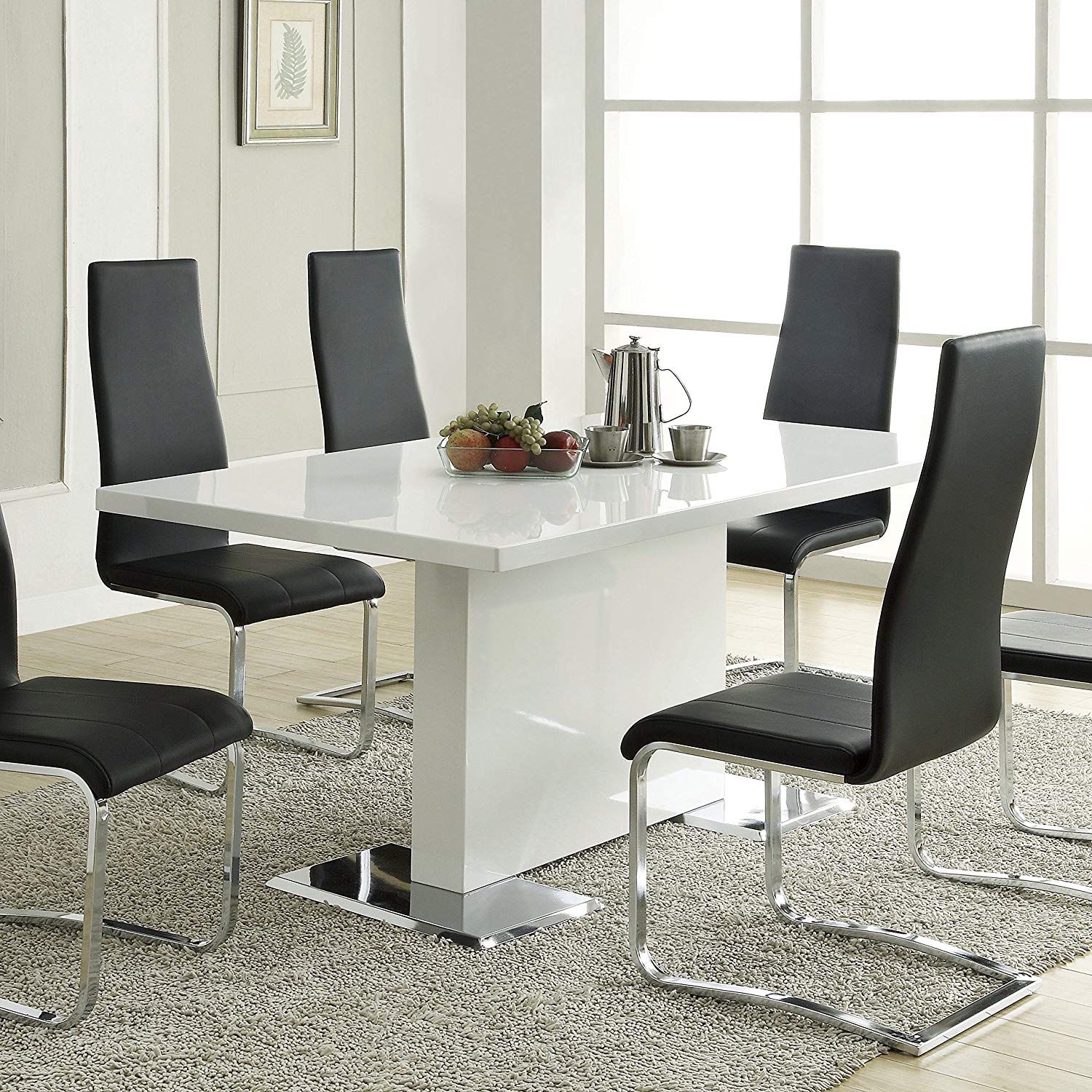 Coaster Nameth Dining Table With Metal Base Glossy White For Recent White Rectangular Dining Tables (View 9 of 15)