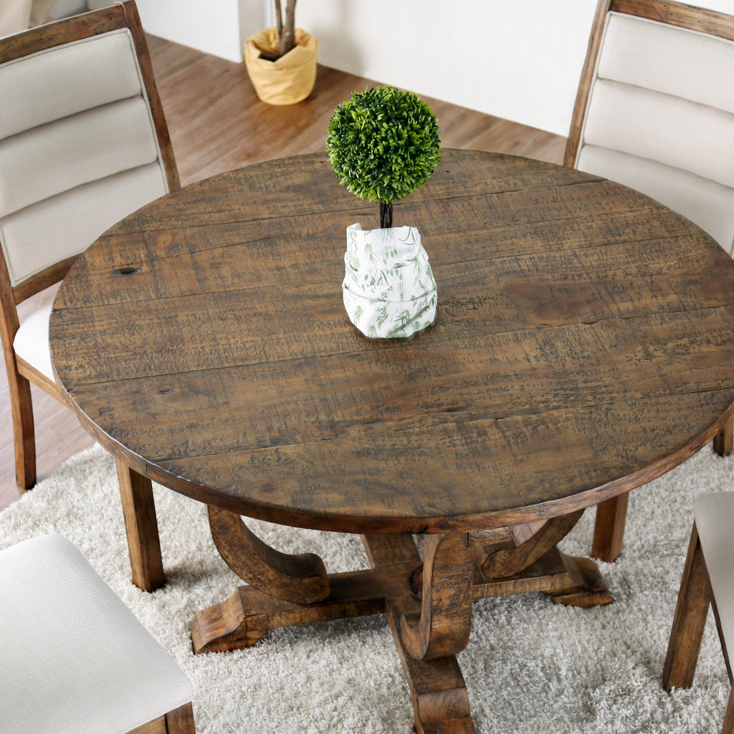 Furniture Of America Wenslow 5 Piece Rustic Antique Oak For Newest Vintage Brown 48 Inch Round Dining Tables (View 10 of 15)