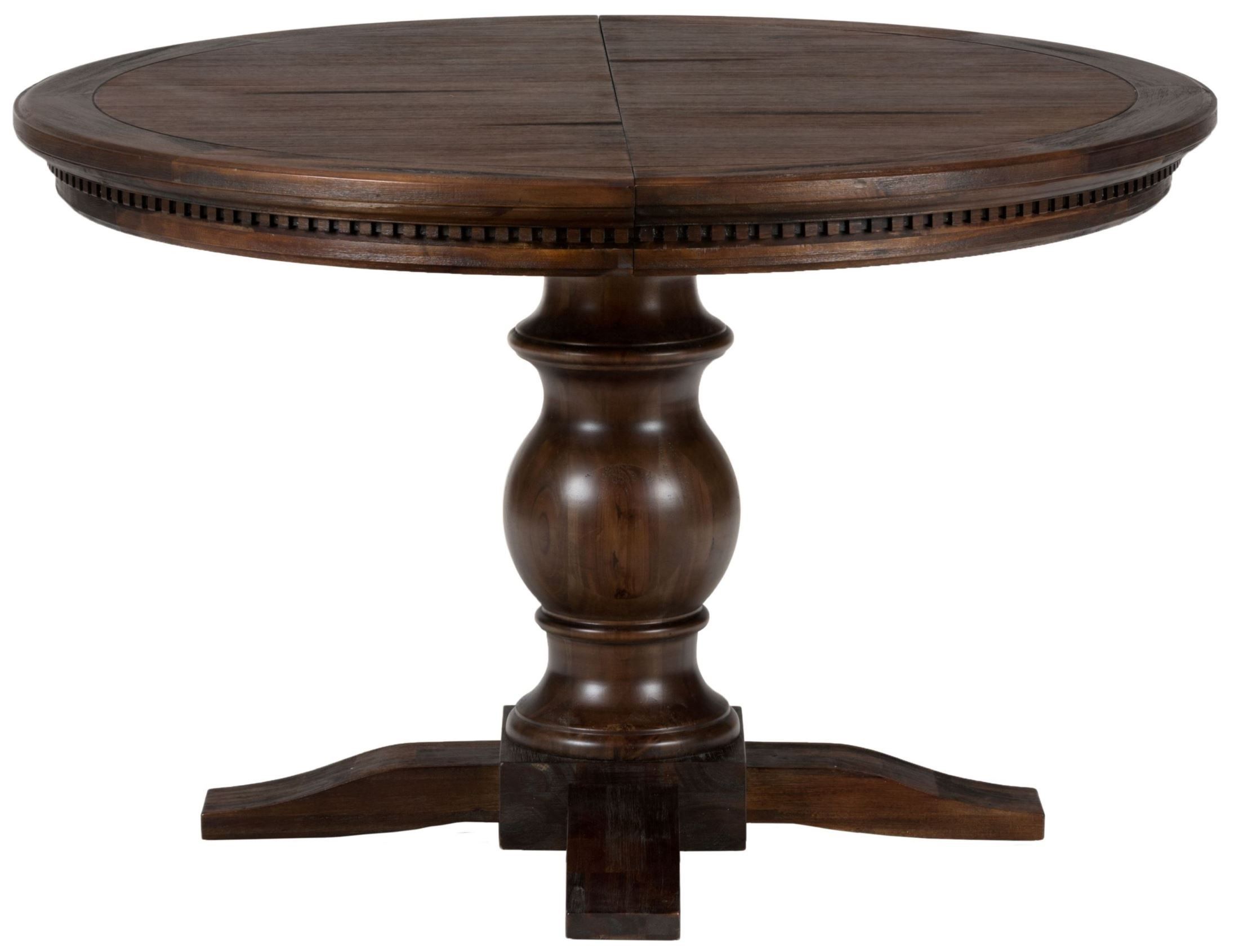 Geneva Hills Rustic Brown Extendable Round To Oval With Regard To Best And Newest Round Pedestal Dining Tables With One Leaf (View 15 of 15)