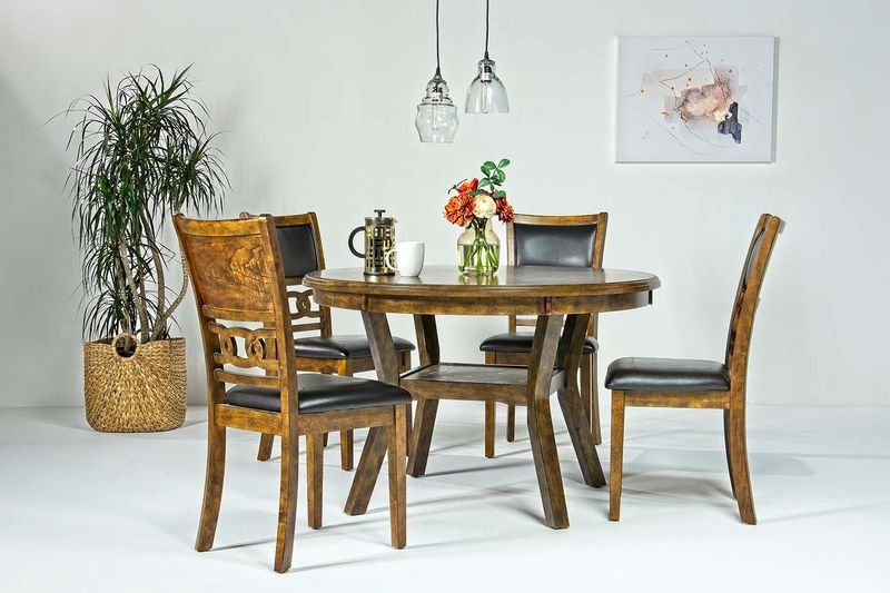 Gia Round Dining Table & 4 Chairs In Light Brown | Mor In Latest Light Brown Round Dining Tables (View 8 of 15)