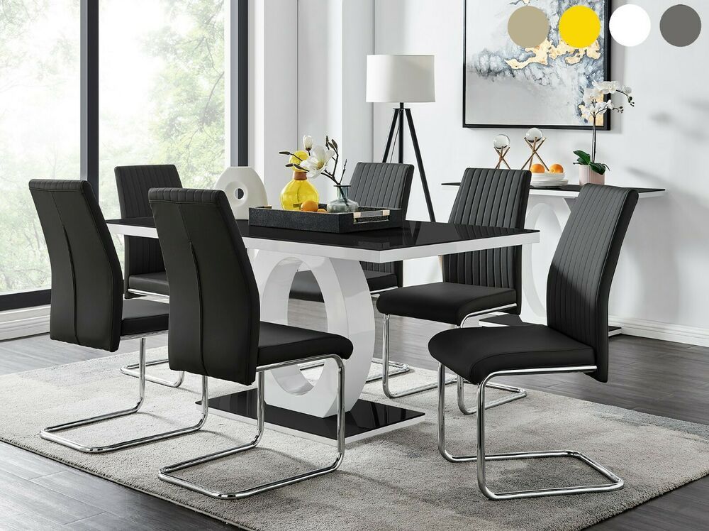 Giovani Black White High Gloss Glass Dining Table Set And With Most Popular White And Black Dining Tables (View 9 of 15)