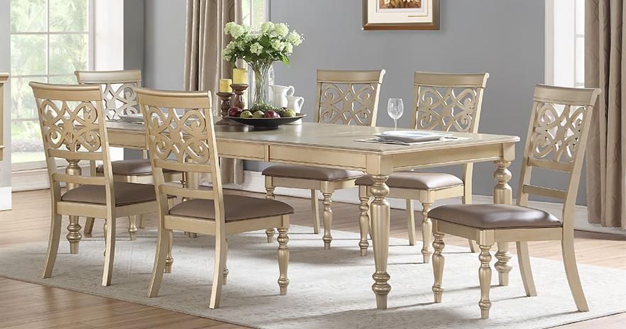 Gold Finish Wood Dining Table Transitional Cosmos With Regard To Best And Newest Gold Dining Tables (View 9 of 15)