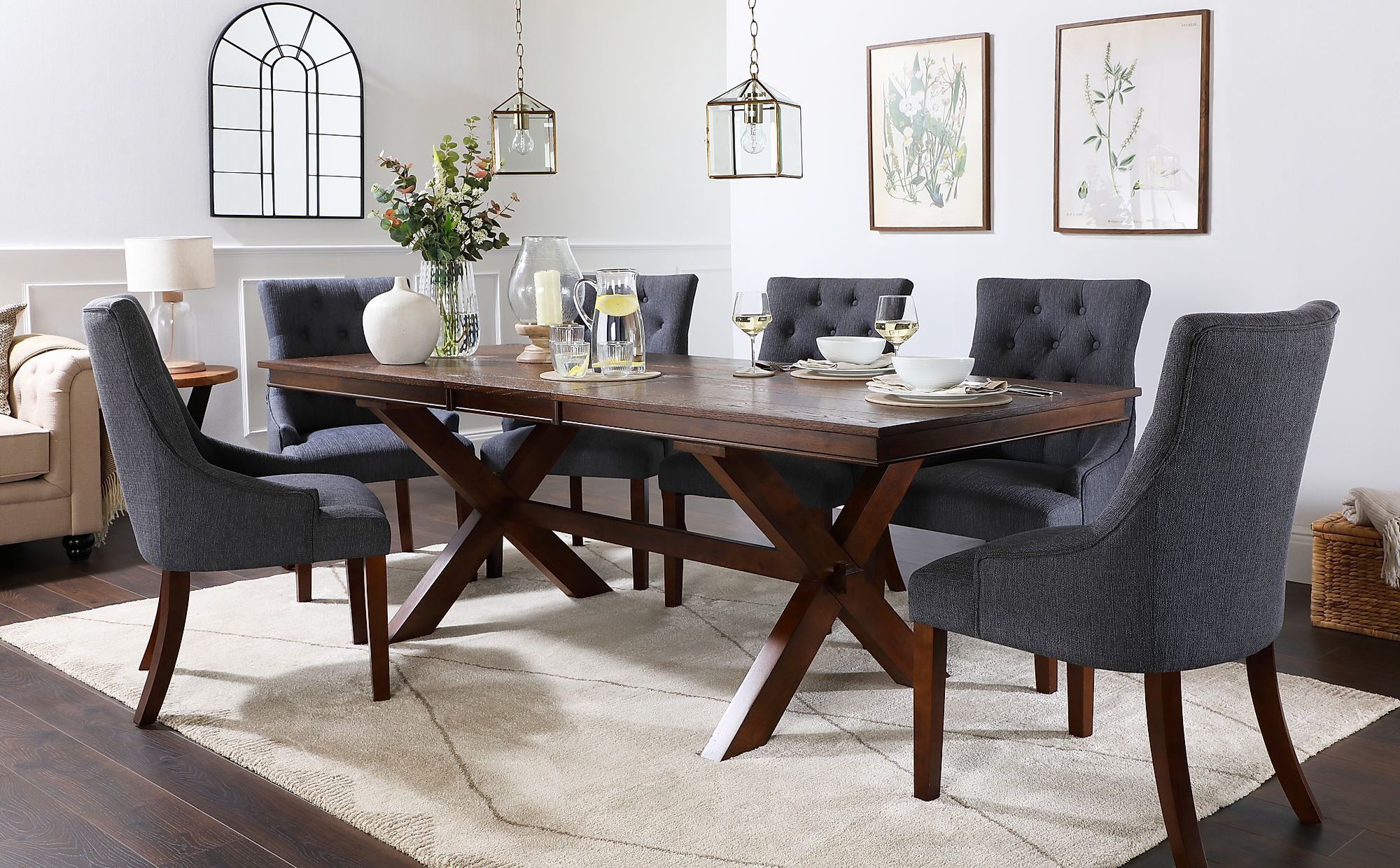 Grange Dark Wood Extending Dining Table With 4 Duke Slate Inside Best And Newest Dark Hazelnut Dining Tables (View 9 of 15)