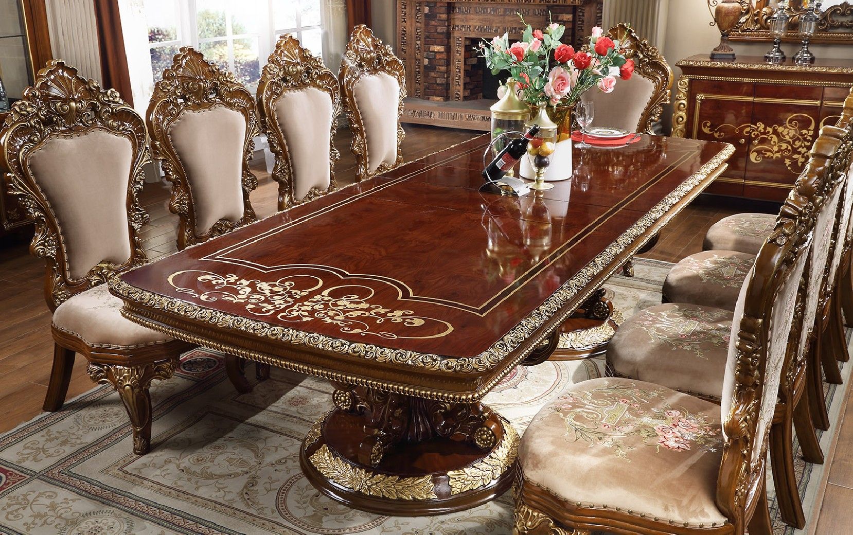 Hd 1803 Homey Design Long Dining Table Victorian Style In Most Recently Released Gold Dining Tables (View 4 of 15)