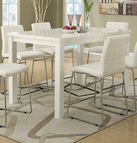 High Gloss White Wood Finish Counter Height Dining Table With Best And Newest White Counter Height Dining Tables (View 11 of 15)