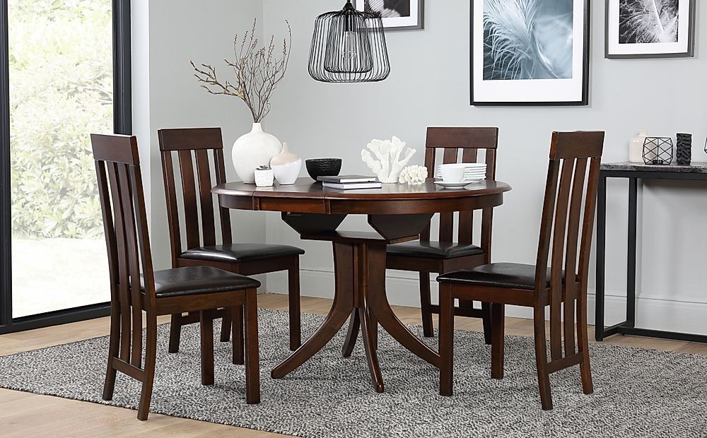 Hudson Round Dark Wood Extending Dining Table With 6 Within Most Current Dark Brown Round Dining Tables (View 8 of 15)
