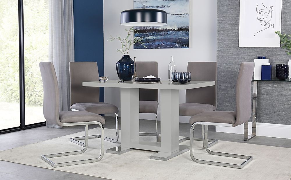 Joule Light Grey High Gloss Dining Table With 4 Perth Grey Within Best And Newest Glossy Gray Dining Tables (View 9 of 15)