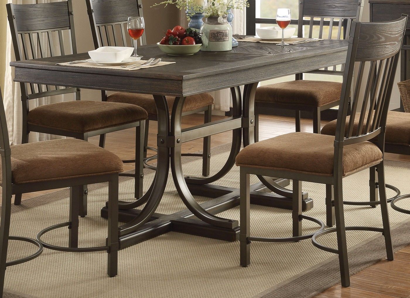 Kieran Rustic 64" Antique Black Iron Trestle Dining Table With Most Recent Reclaimed Teak And Cast Iron Round Dining Tables (View 13 of 15)