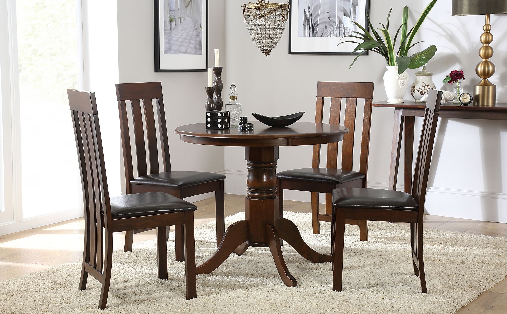 Kingston Round Dark Wood Dining Table With 4 Chester For Newest Dark Brown Round Dining Tables (View 2 of 15)