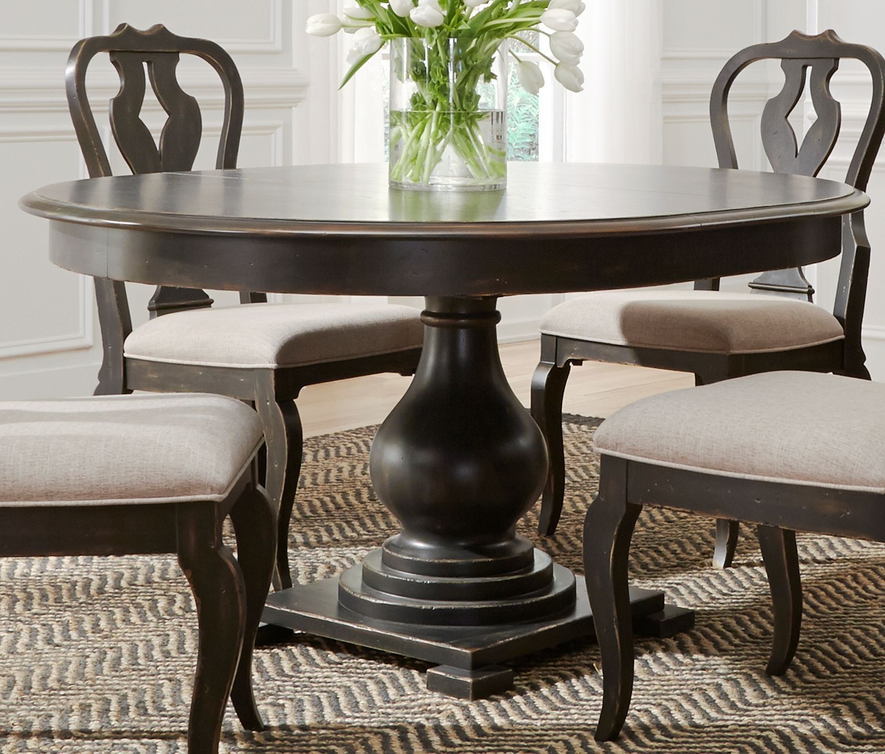 Liberty Chesapeake Antique Black Extendable Round Dining Inside Recent Reclaimed Teak And Cast Iron Round Dining Tables (View 3 of 15)