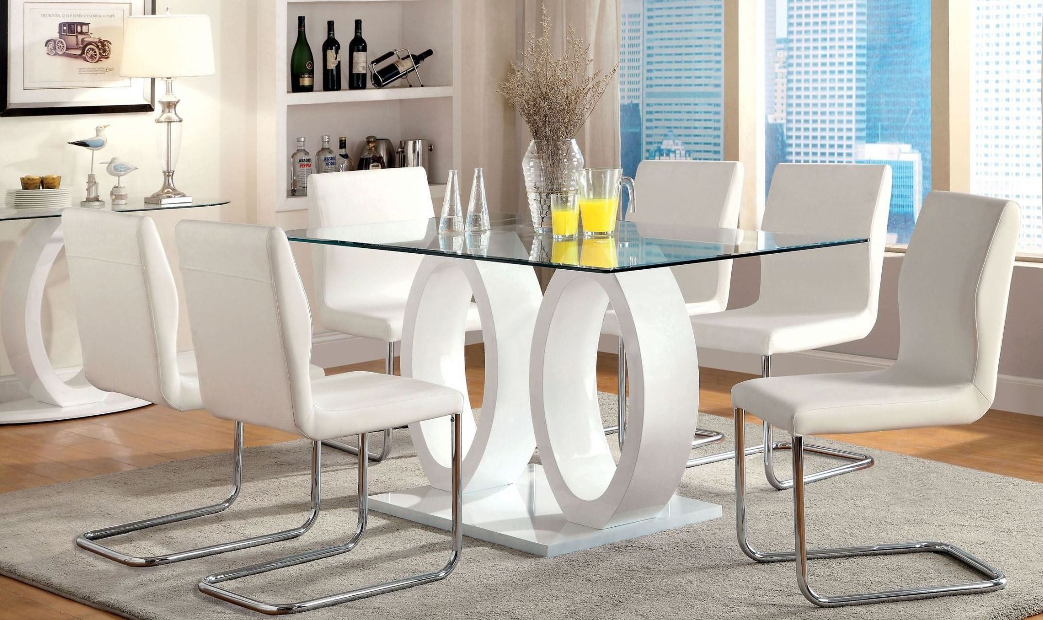 Lodia I White Glass Top Rectangular Pedestal Dining Room With 2018 White Rectangular Dining Tables (View 12 of 15)
