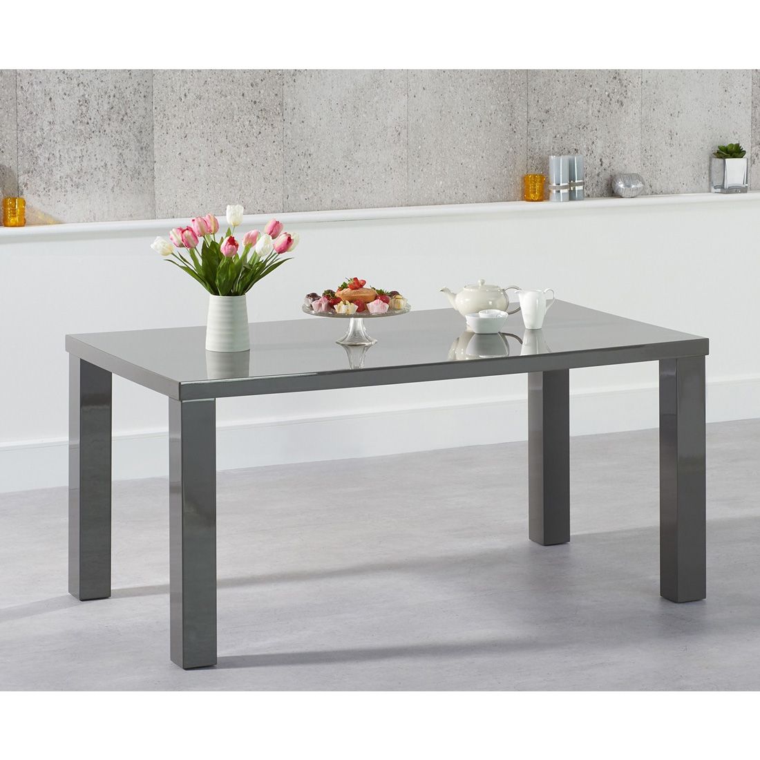 Luna Dark Grey Gloss Dining Table – 4 Sizes Available | Fads Within 2017 Glossy Gray Dining Tables (View 2 of 15)