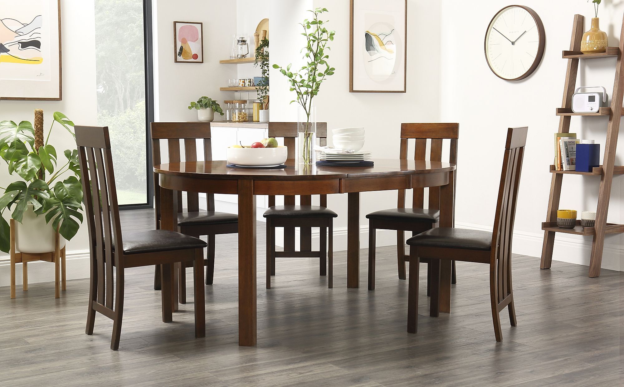 Marlborough Round Dark Wood Extending Dining Table With 6 In 2018 Dark Brown Round Dining Tables (View 10 of 15)