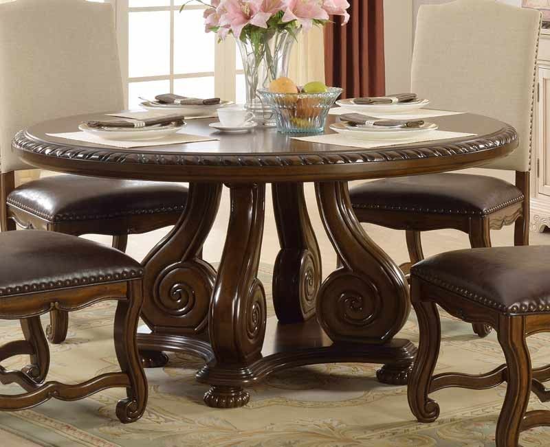 Mcferran Home Furnishings – 60" Round Dining Table In With Regard To Most Recently Released Round Pedestal Dining Tables With One Leaf (View 4 of 15)
