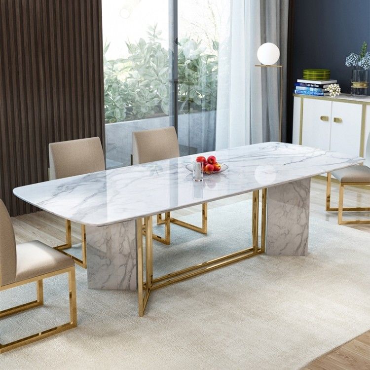Modern Stylish 79" White Faux Marble Dining Table Within Most Current White Rectangular Dining Tables (View 13 of 15)