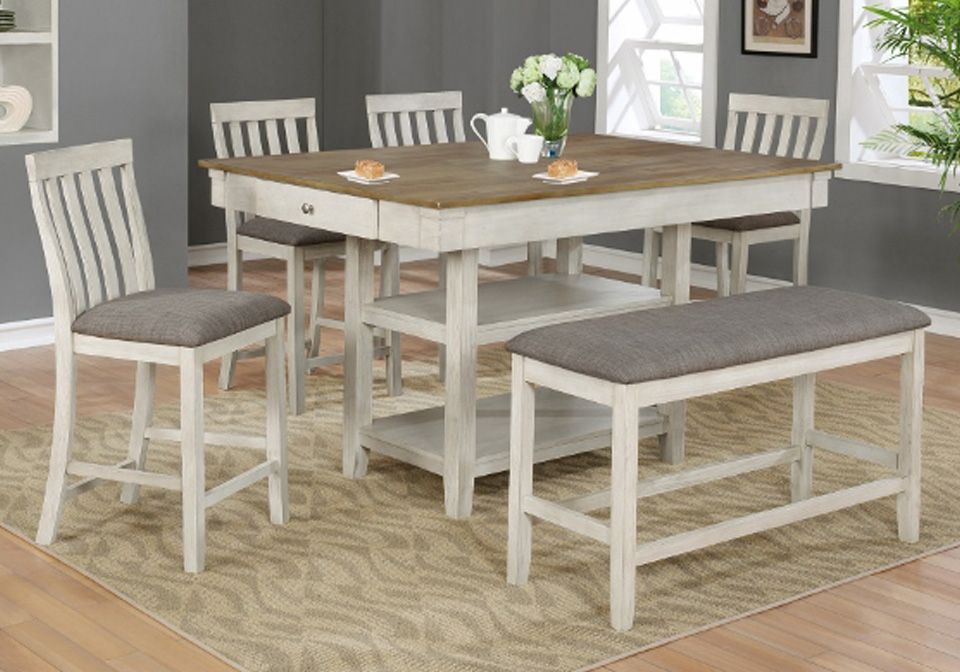 Nina White Counter Height Dining Room Table 6Pc (View 3 of 15)