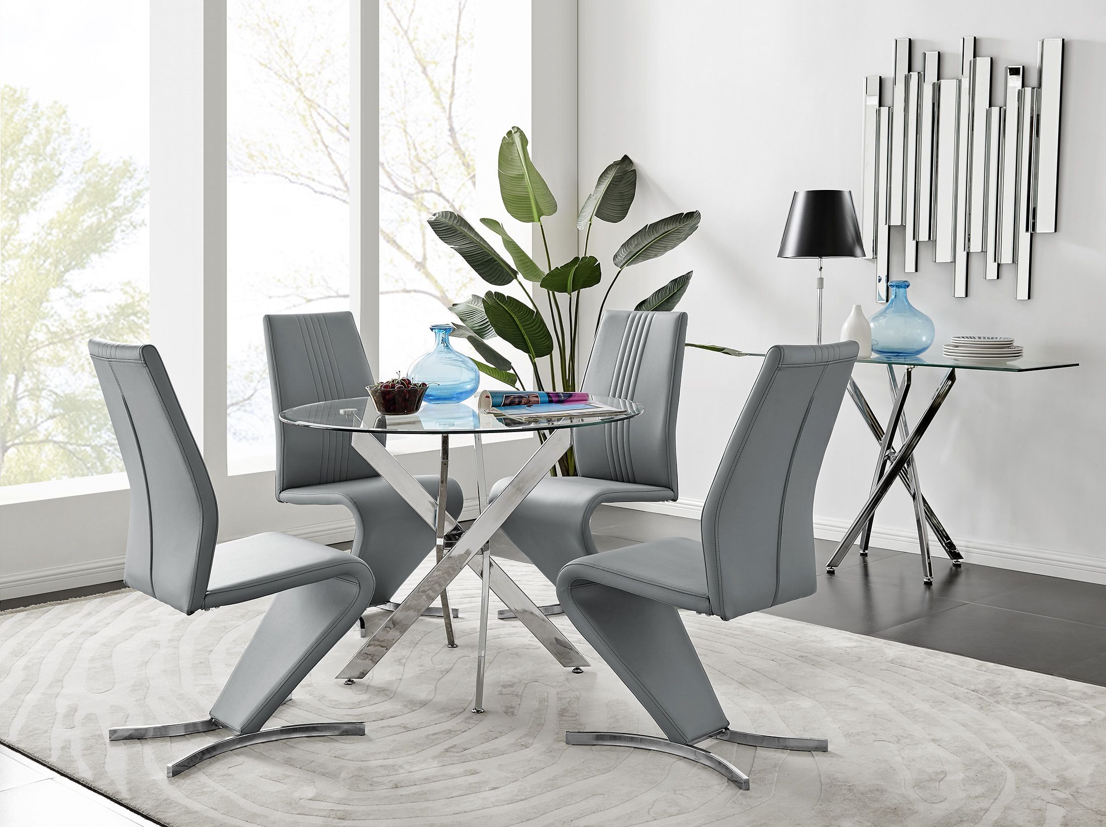 Novara Chrome Metal Dining Table & 4 Willow Chairs Throughout Most Recently Released Chrome Metal Dining Tables (View 5 of 15)