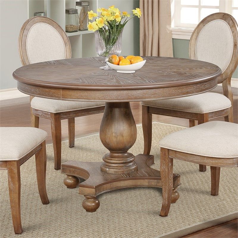 Powell Lenoir 48" Round Wood Dining Table In Wirebrushed Inside Latest Light Brown Round Dining Tables (View 5 of 15)