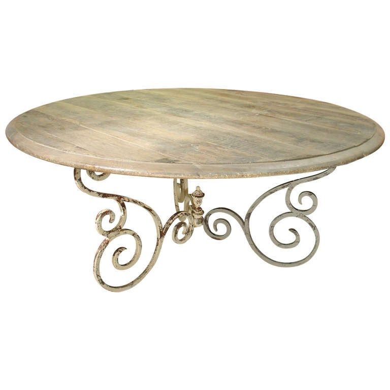 Round Antique Wood And Iron Dining Table From France At Within Most Recently Released Reclaimed Teak And Cast Iron Round Dining Tables (View 14 of 15)