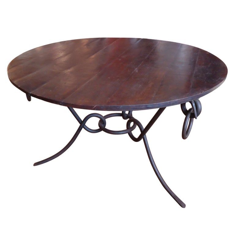 Round Rustic Wood Dining Table On Iron Base At 1Stdibs Throughout Most Recent Reclaimed Teak And Cast Iron Round Dining Tables (View 6 of 15)